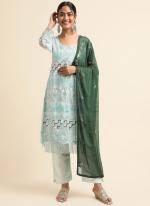 Faux Georgette Turquoise Traditional Wear Zari Work Straight Suit